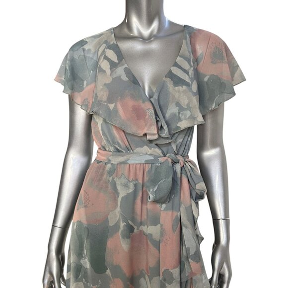 Show Me Your Mumu Jess Green Floral Ruffle Wrap Midi Dress XS - Picture 11 of 13